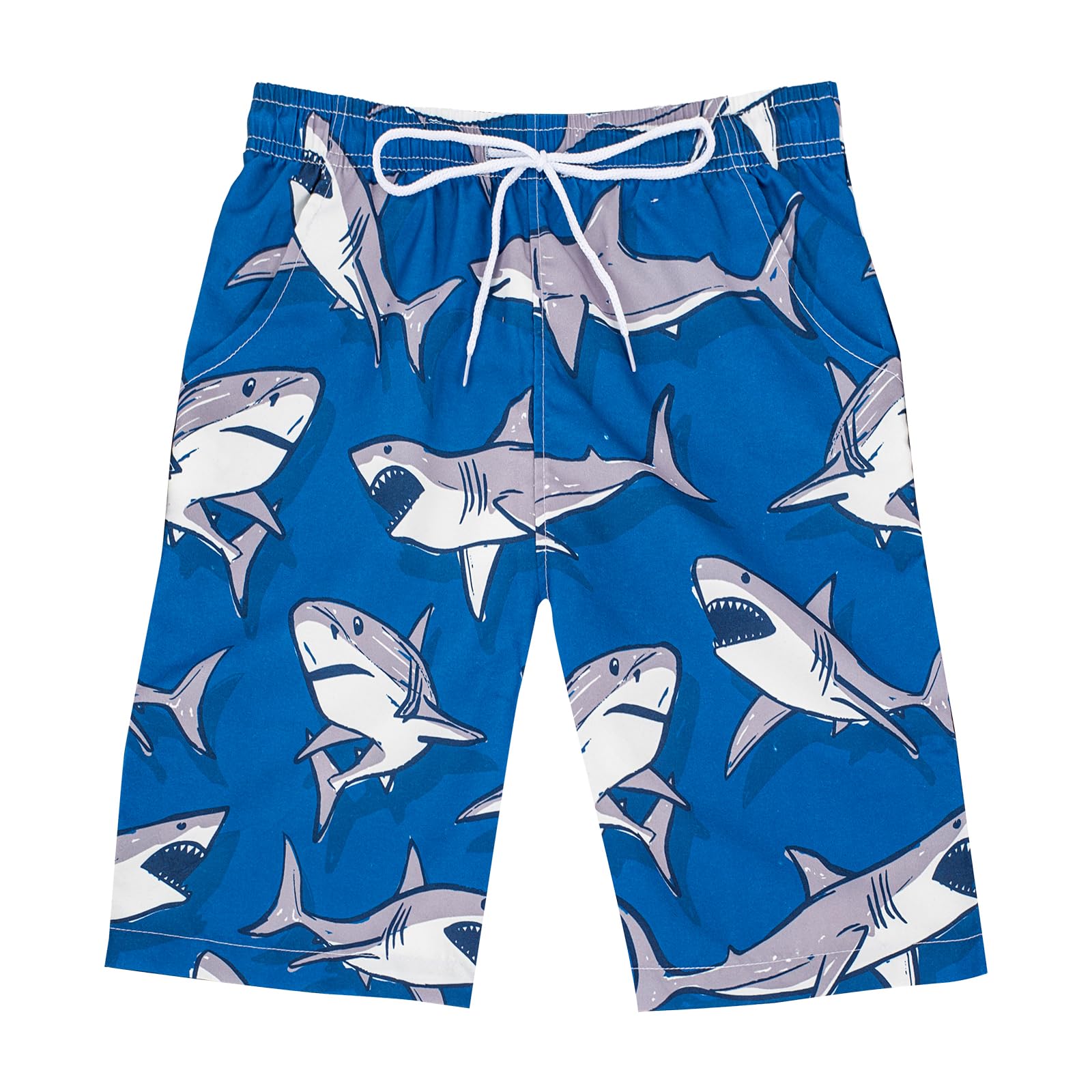 Holimaid Boys Blue Shark Swim Trunks Quick Dry Swim Shorts Beach Board Shorts With Drawstring For Swimming Bathing (, 6-7 Years)