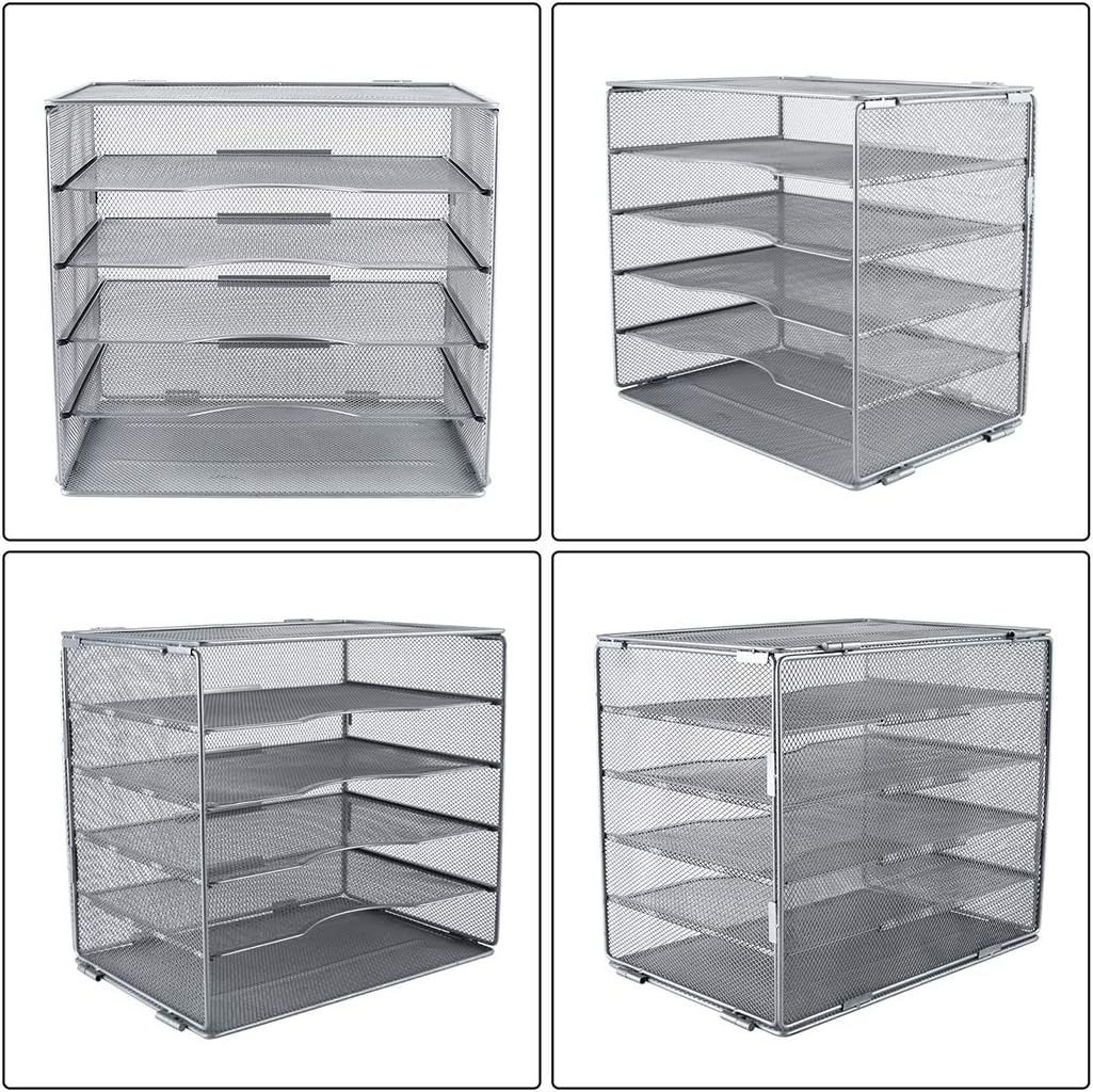PAG 5-Tier Mesh Desktop File Organizer Mail Sorter Literature Magazine Holder, Silver : Office Products