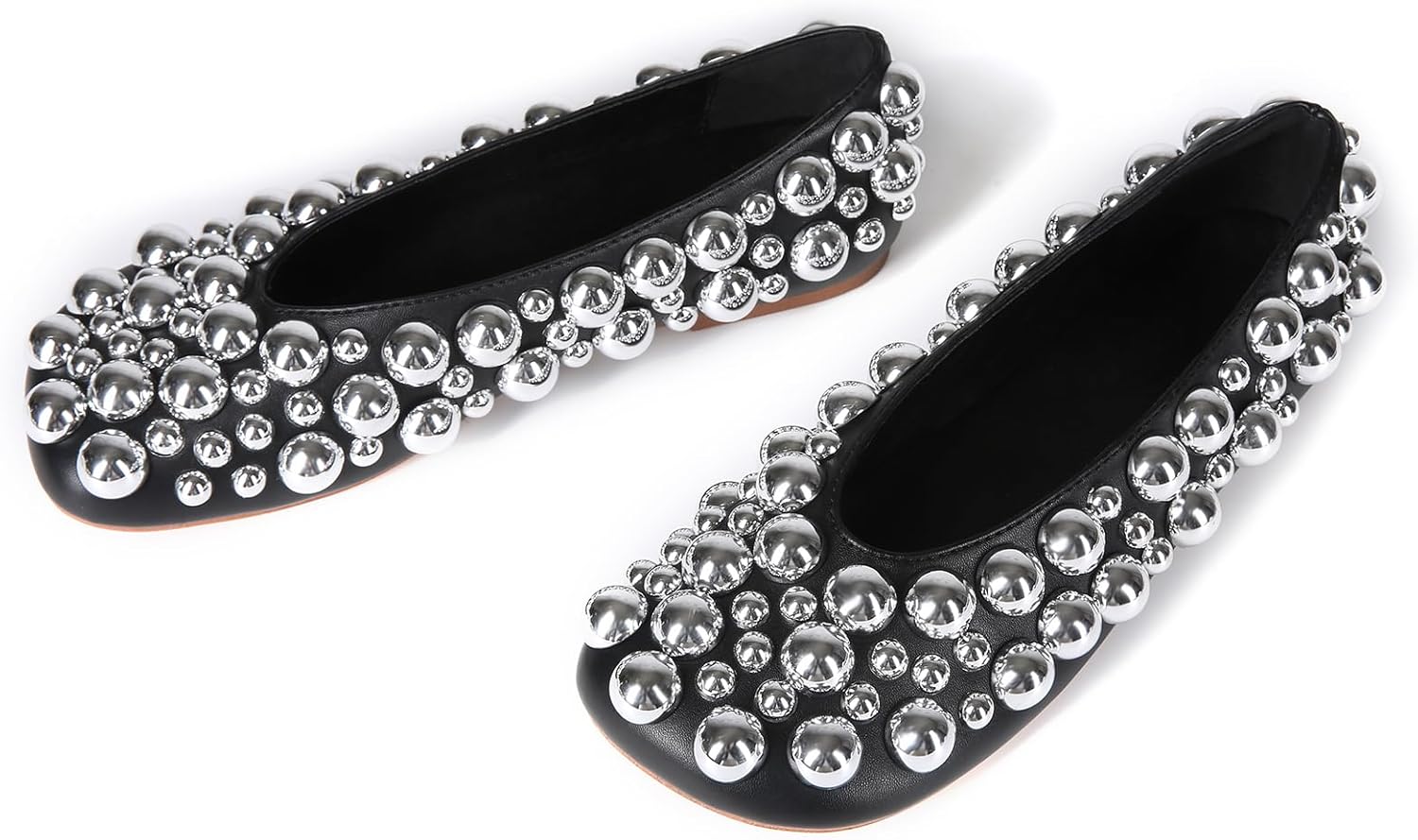 Saint Leia Women's Black Ballet Flats Shoes with Gold Silver Pearls Ideal for Work Parties Everyday Wear