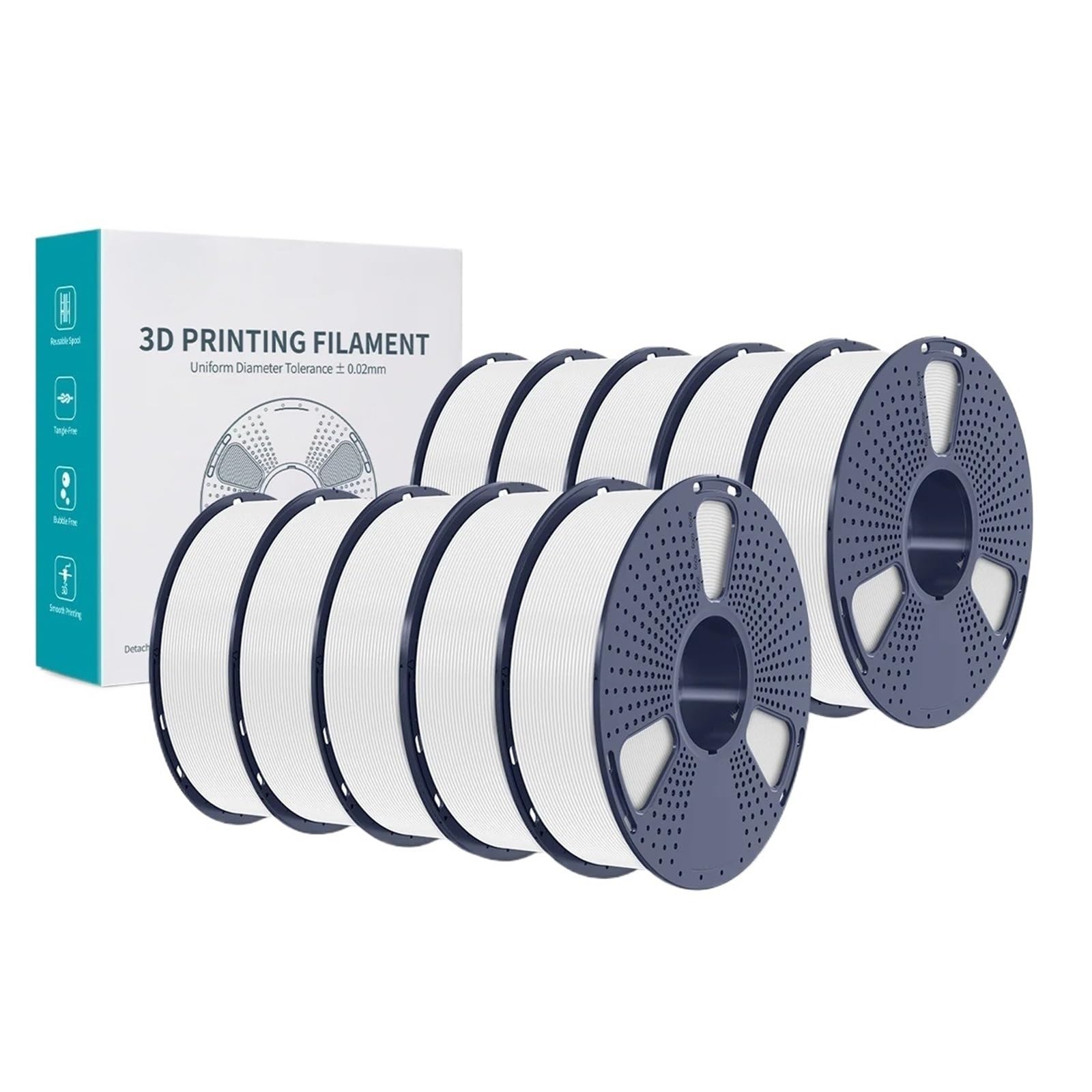 Filamento For Stampante 3D PLA Plus Da 1,75 Mm, Confezione Sfusa Da 10 Kg, Materiale Con Maggiore Resilienza In Più Colori Su Bobine Da 1 Kg(White)