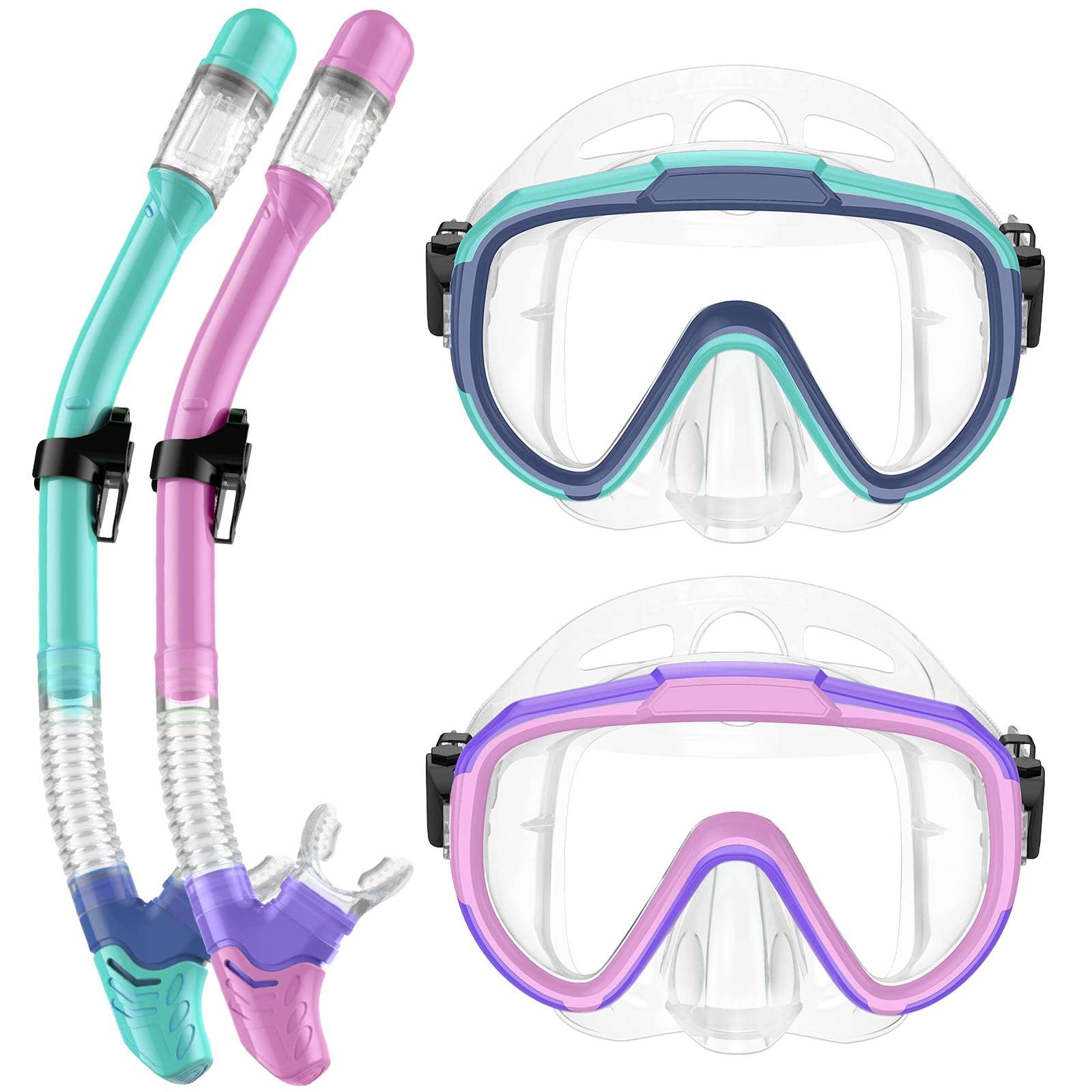 Lealinga Snorkel Set Kids 6-14 Anti-Fog Panoramic View Children Snorkel Set Dry Top Snorkel Mask for Youth with Travel Bag Diving Set for Snorkeling Scuba Diving Swimming Travel