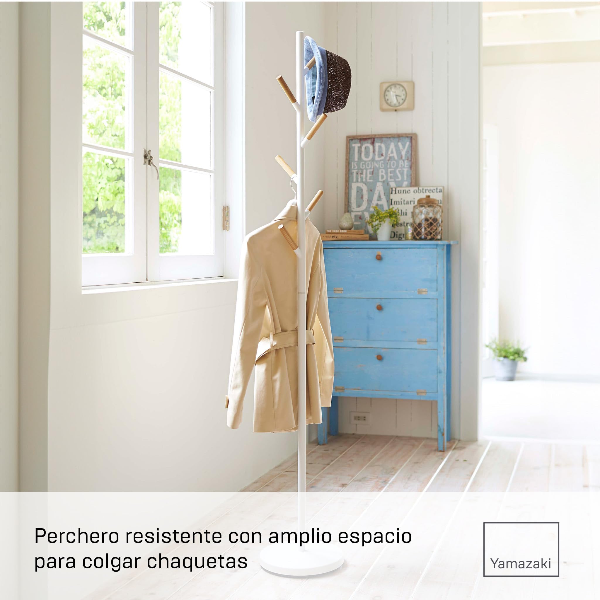 YAMAZAKI 2814 PLAIN Coat Hanger, white, Steel/Wood, 28 x 28 x 177 cm