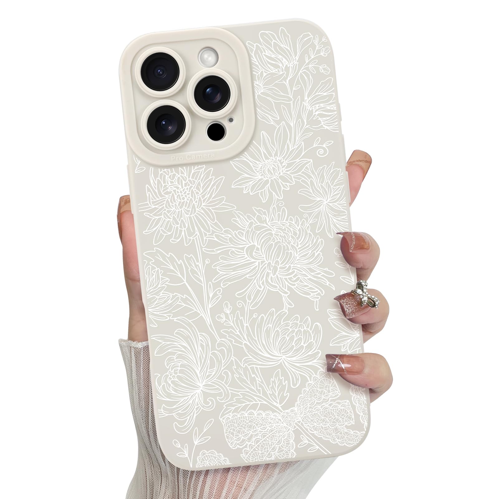 MZELQ for iPhone 16 Pro Max Case, Silicone Floral Flower Sunflower Cute Pattern, Camera Protection Soft Slim Phone Case for Phone Case -White