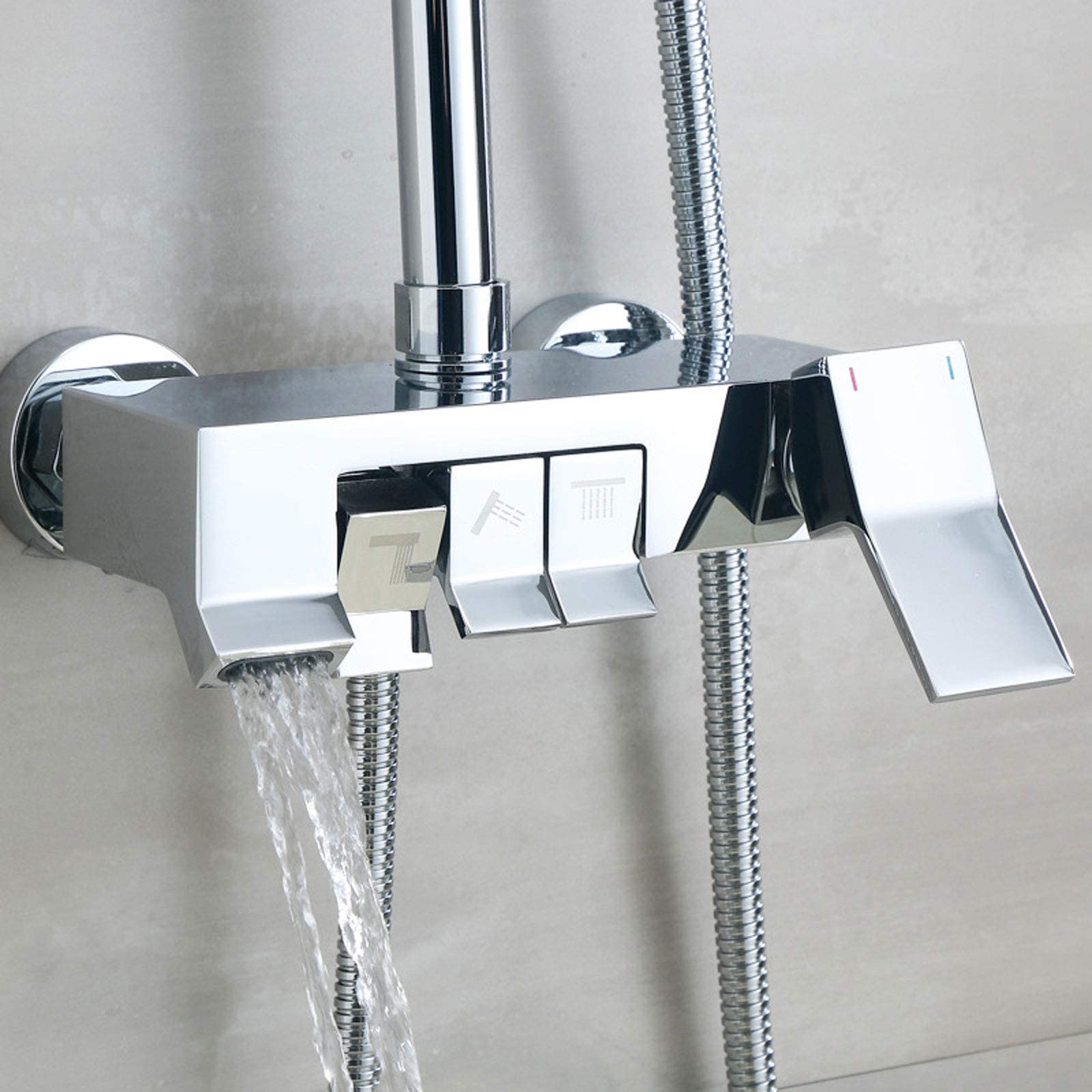 Chromowany system natryskowy montowany na ścianie, zestaw prysznicowy z regulacją wysokości, mosiądz z głowicą prysznicową, zestaw prysznicowy z deszczownicą do łazi,