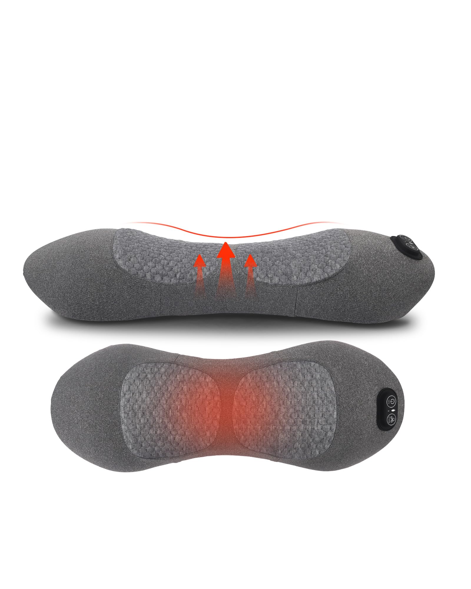 Cuscino Lombare Massaggiante Ricaricabile 3-in-1 con Calore, Vibrazione e Trazione - Supporto Lombare Ergonomico 26° per Ufficio, Casa e Viaggi (Grigio Scuro)