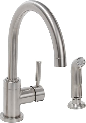Premier Faucet 120098 Essen - Grifo de cocina de arco alto de un solo mango sin plomo, PVD níquel cepillado