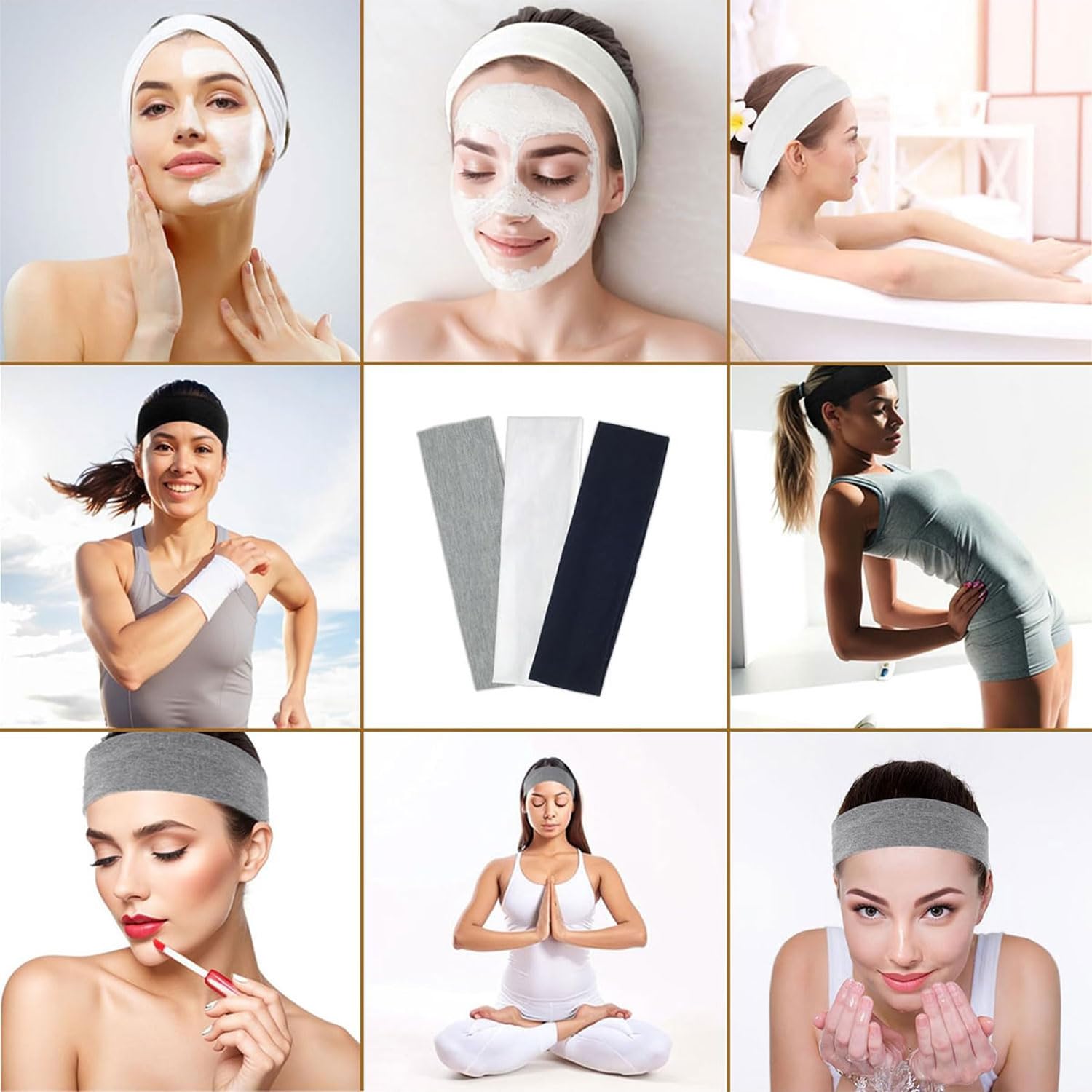 SALVIA DIONE Spor Saç Bantları - Elastik Kaymaz İnce Saç Ter Kafa Bandı Bandana, Kadın & Erkek Koşu