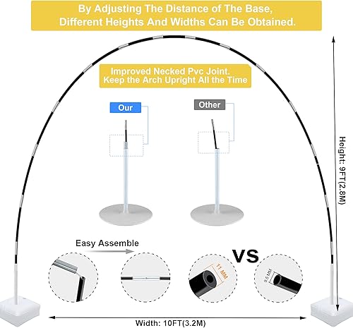 Miniatura 6 de Prakin Kit de arco de globos 4 en 1, soporte de arco de globos ajustable de 10 pies de ancho y 9 pies de alto, marco de arco de globos con base,