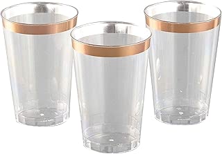 Chicago Guys Rose Gold Cups (100 Pack, 12 oz.) – Fancy Premium Clear Plastic Disposable Wine Glasses for Wedding, Bridal Shower, Cocktail Party & Birthday Celebration