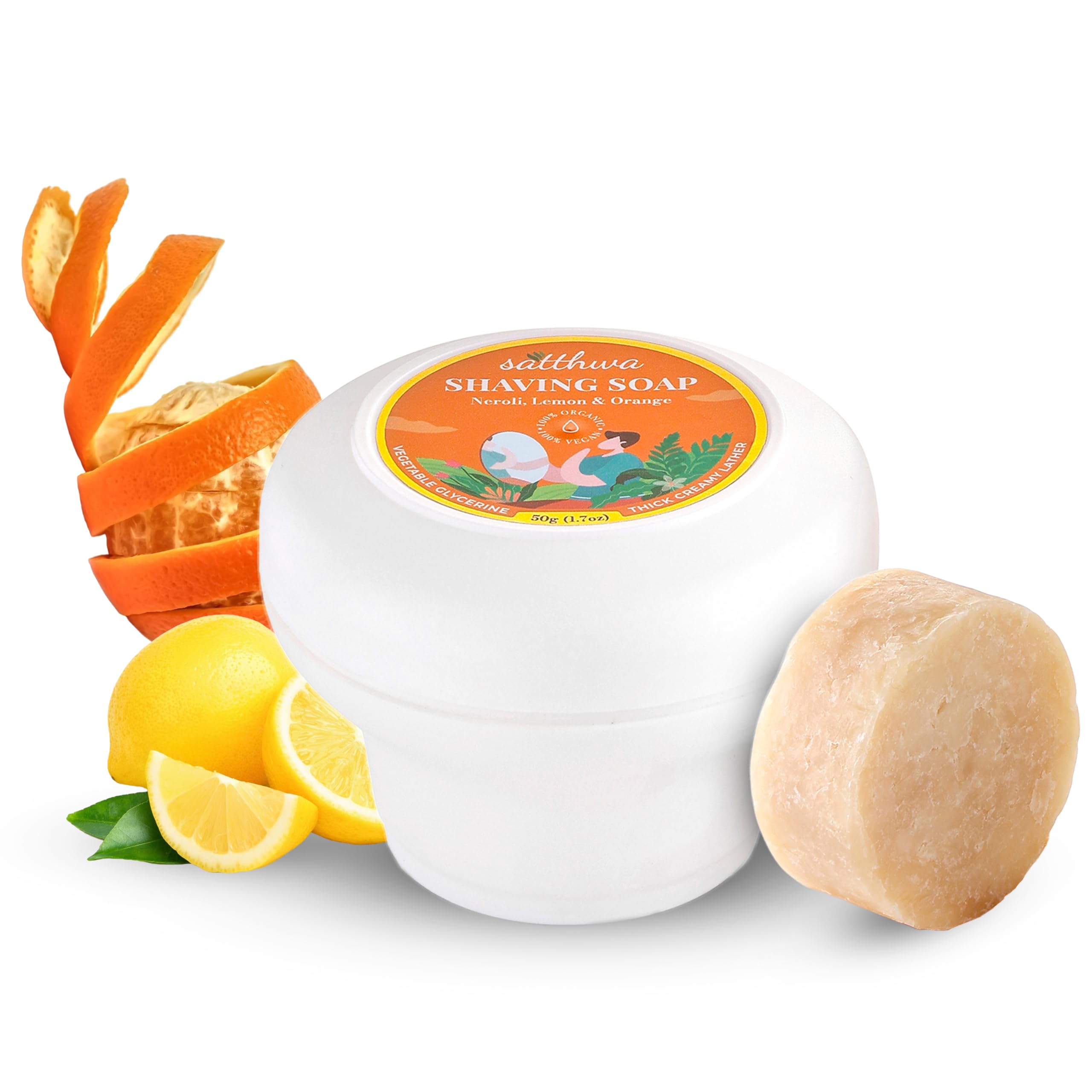 Organic Shaving Soap infused with Neroli, Lemon & Orange | Create the Perfect Lather | Excellent for Silky Smooth Shaves | Hydrates and Shields, 50g (1.7oz)