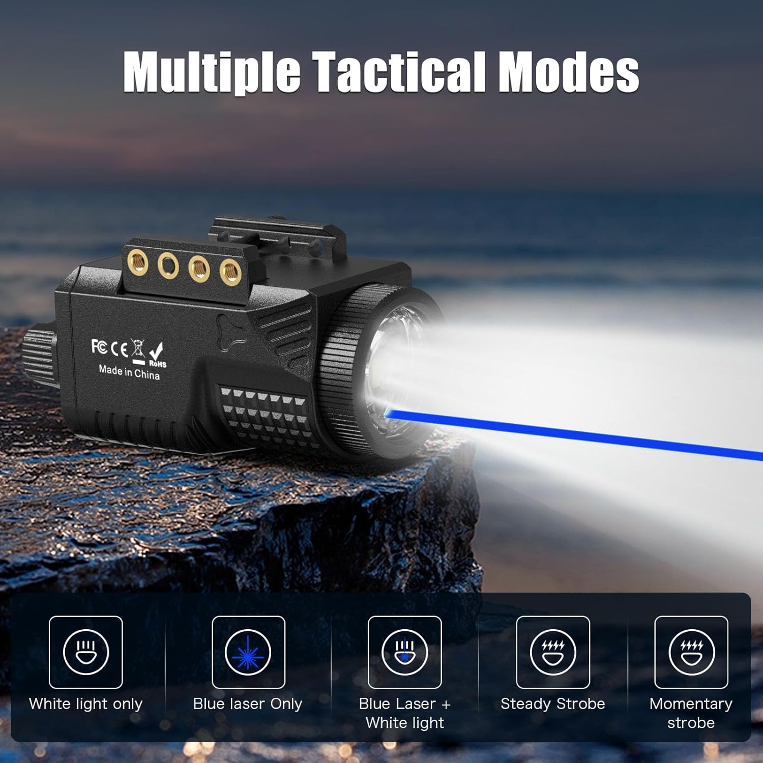 Laser Light Combo - 1200 Lumens Blue Laser Flashlight Beam for Pistol Picatinny 1913 Rail, Tactical Weapon Laser and Light, USB C Rechargeable