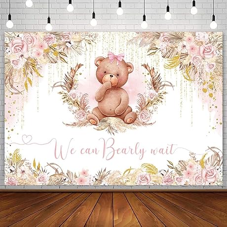 Boho Bear Baby Shower Backdrop for Girl We Can Bearly Wait