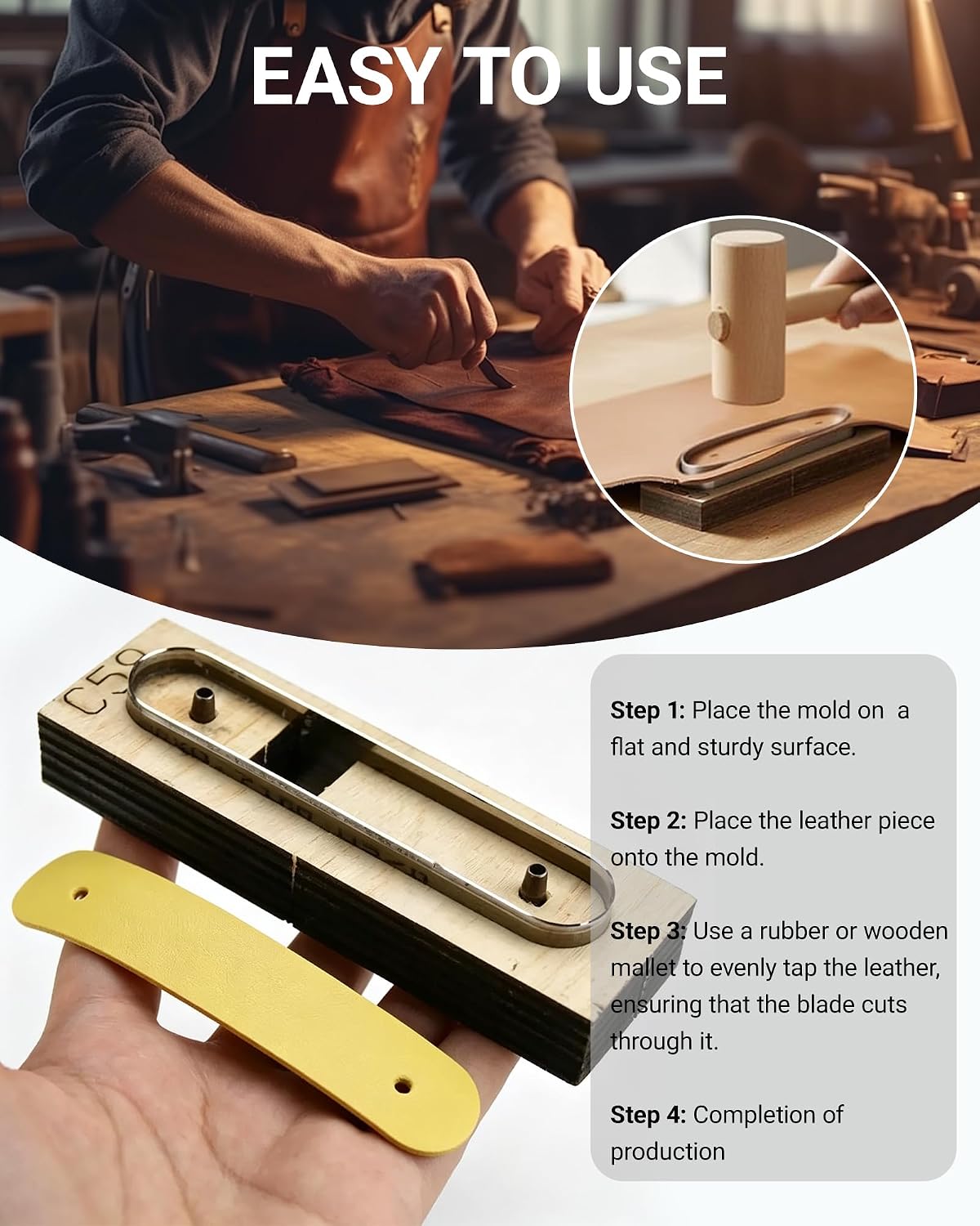 Strap Leather Cutting Die, Steel Blade Wooden Base Die Cutter - Cuts 105mm x 20mm (4.13 x 0.79 in) Blanks for DIY Bracelets, Keychains, Fobs, Cable Organizers & Leathercraft