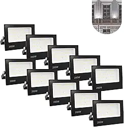 Kit 10 Refletor Led 200w Holofote Bivolt Prova Dágua Frio