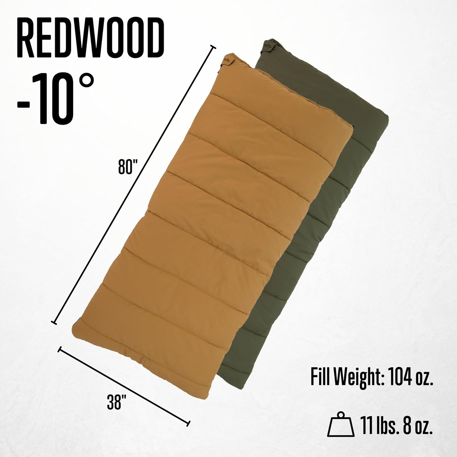 ALPS OutdoorZ Redwood -10°F Flannel-Lined Sleeping Bag with Cotton Canvas Shell, Heavy-Duty Zippers, Oversized Rectangle Design, Cold Weather Camping & Hunting Gear