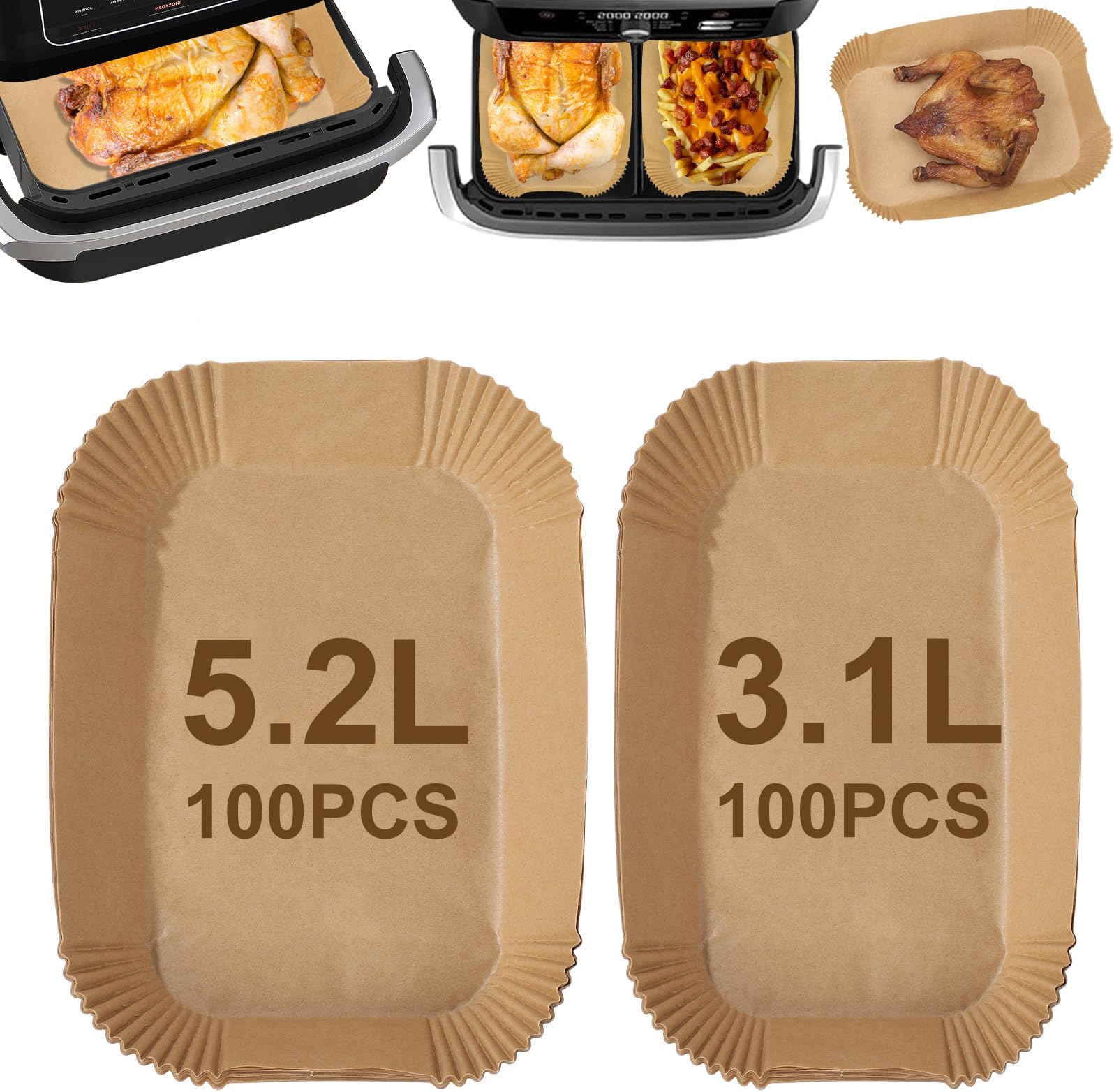 120 Stück Backpapier Für Heißluftfritteuse - Passend Für Tefal, Philips Und Mehr - Inklusive 5,2L & 3,1L Größen