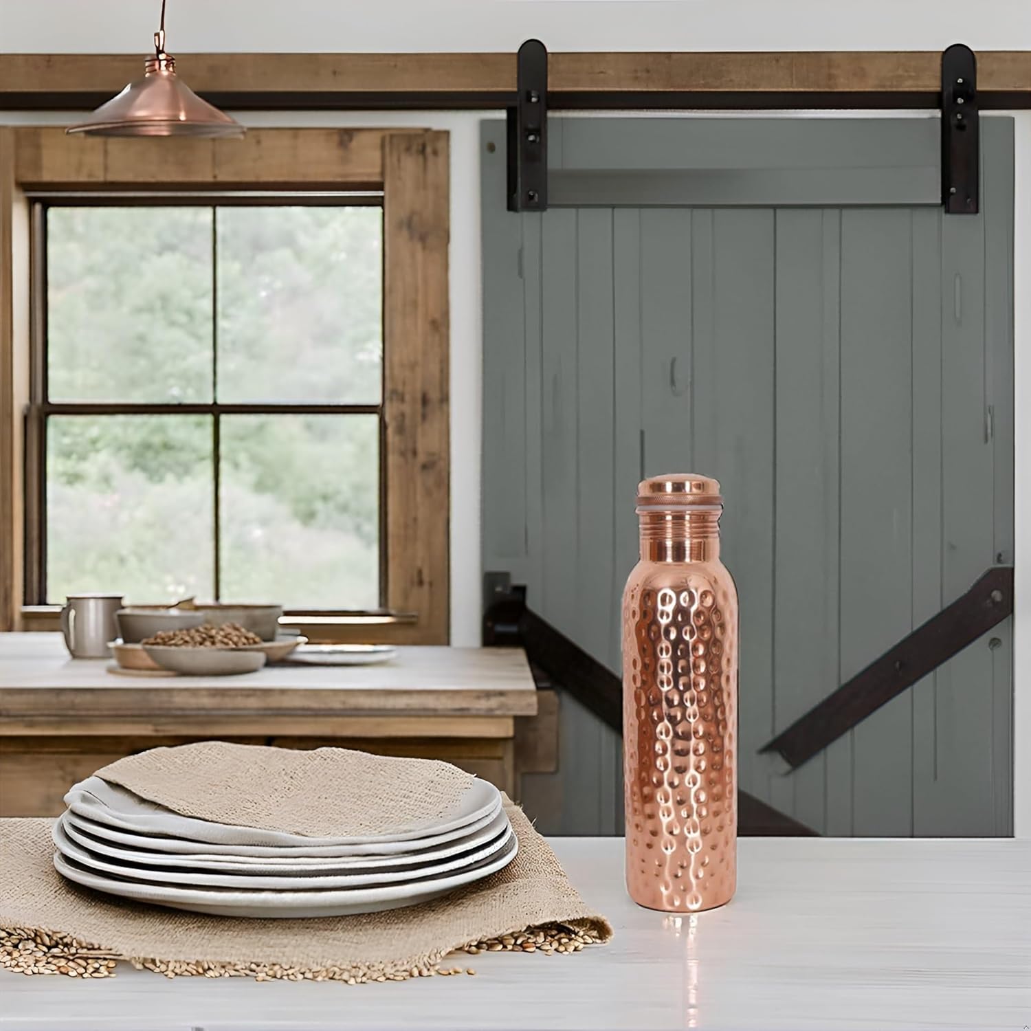 Hammered Copper Water Bottle 32 Oz Copper Vessel Lower Sugar Intake Enjoy Health Benefits Yoga Gym Sports Bottle