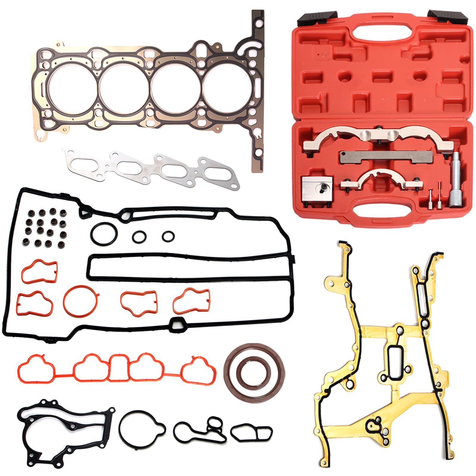 Engine Head Gasket Set + Turbo Engine Timing Tool Kit, Compatible with Chevrolet Cruze 1.4L Gas DOHC VIN-B C 9 2011-2015, Replace# HS54898, HS26540PT-1