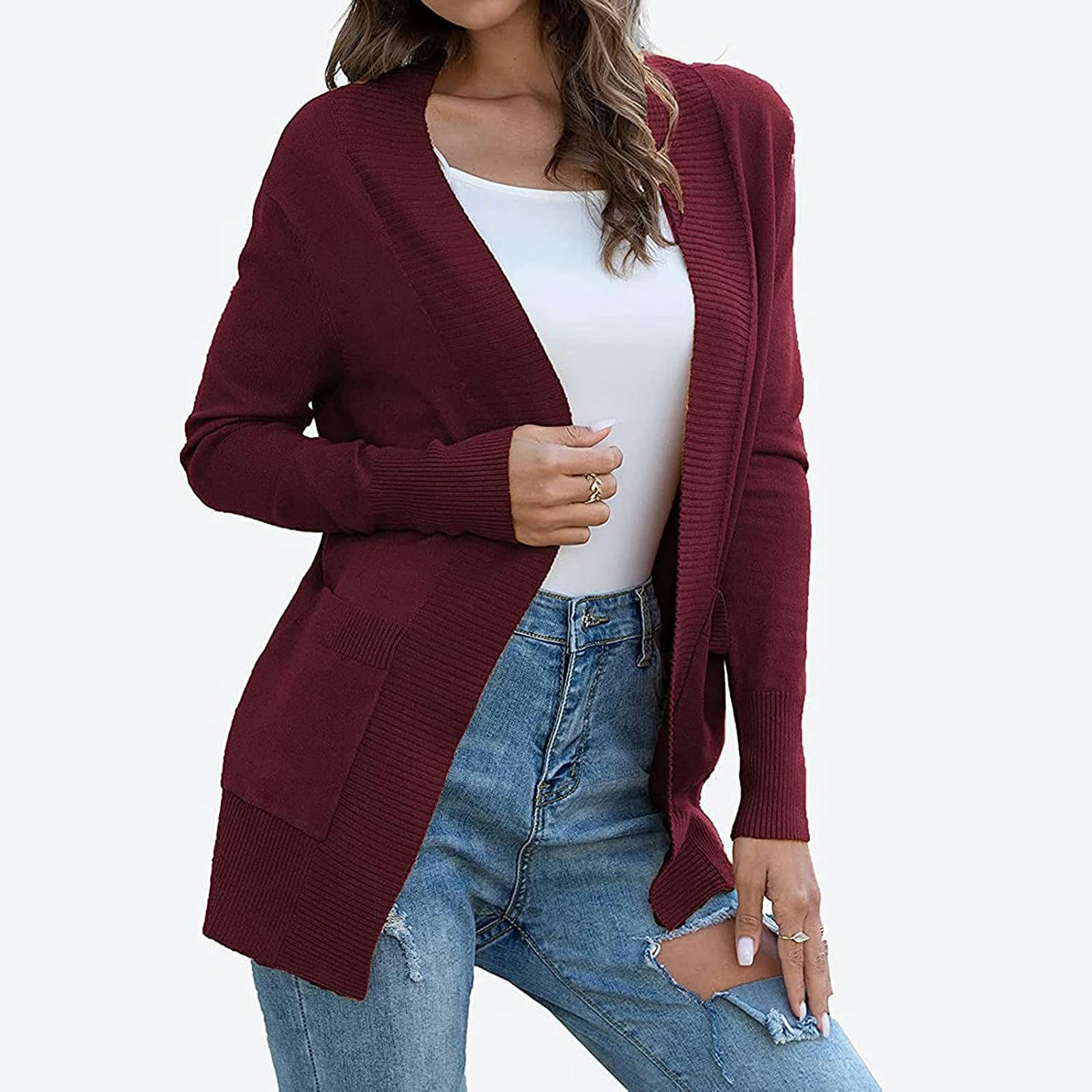 TEidea Damski kardigan klasyczny damski kardigan z kieszeniami - swobodny, lekki i stylowy sweter zimowy-Bu-Xl