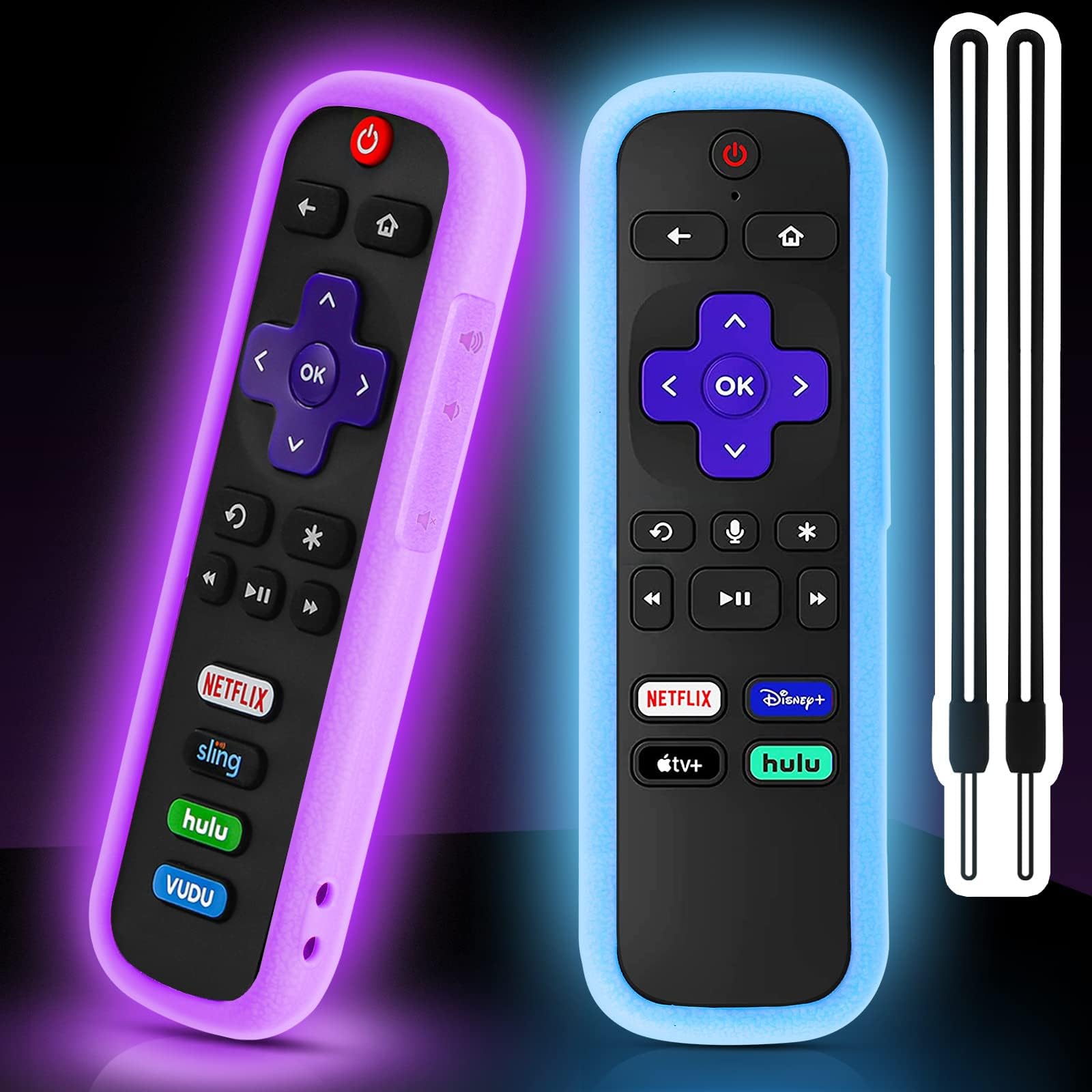 2 Pack Remote Cover for Roku TV Controller Glow in The Dark,Blue Purple
