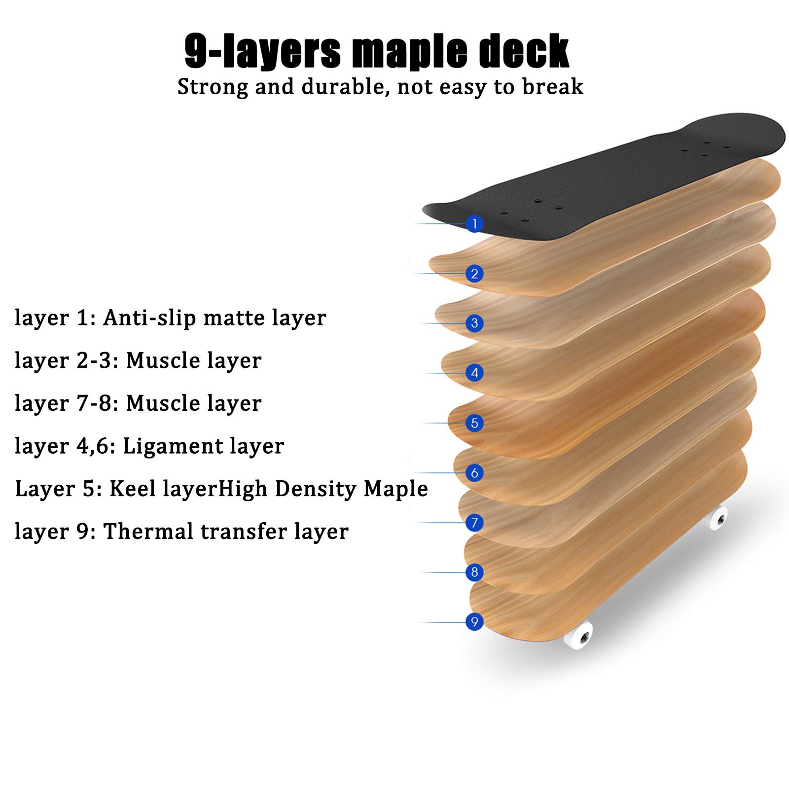 Deskorolki 31"x 8", 9-warstwowe pełne klonowe deskorolki dla początkujących unisex, wklęsłe podwójne kopnięcie deskorolka dla dzieci nastolatków dorosłych, morze