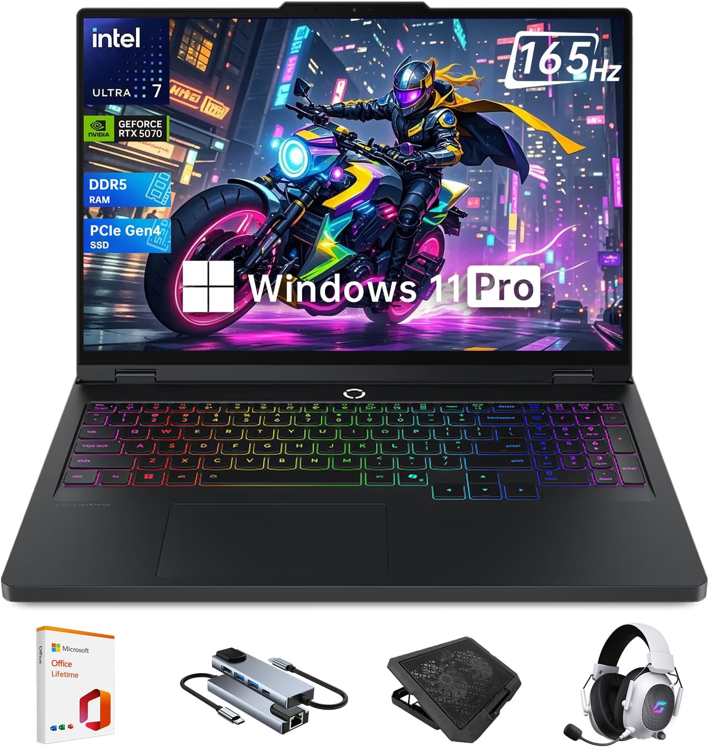 Lenovo Legion Pro 5i Gen 10 16” Gaming Laptop with Intel Core Ultra 7, GeForce RTX 5070, WQXGA OLED 165Hz, 16 GB DDR5 RAM, 2TB Gen4 SSD, Wi-Fi 7, Win 11, RGB Backlit KB,w/Accessory/Lifetime Office