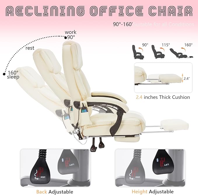 Silla de Oficina Ejecutiva Reclinable con Masaje, Calor y Re miniatura 4