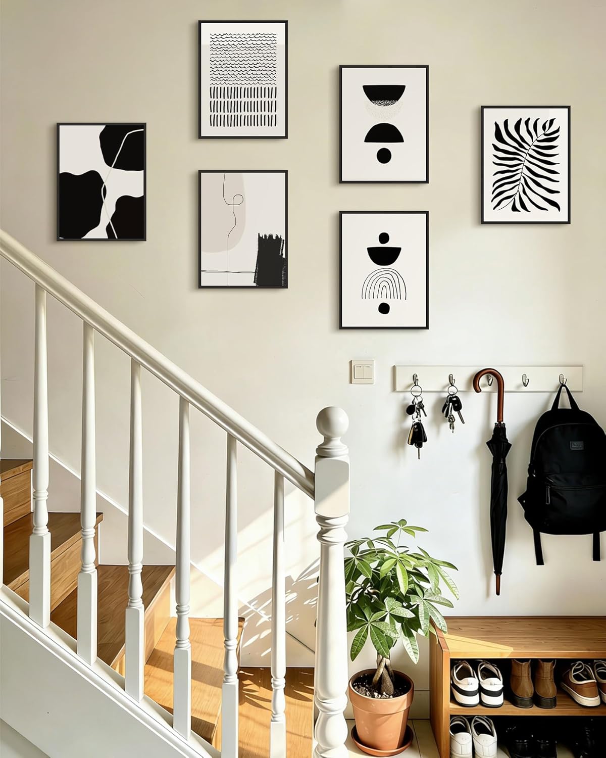KUVIOKE Black Abstract Framed Wall Art Boho Room Decor Set of 6 Minimalist Geometric Line Art Bohemian Mid Century Modern Prints for Bedroom Living Room 11x14in (Black Framed)