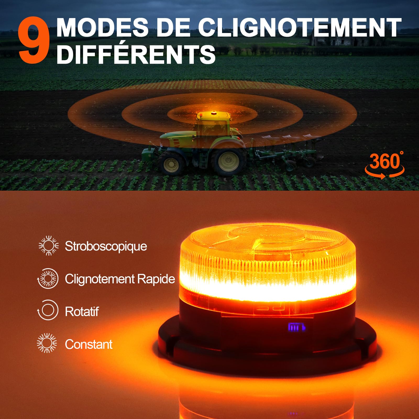 AnTom Gyrophare LED vehicule Indicateur de Niveau de Batterie