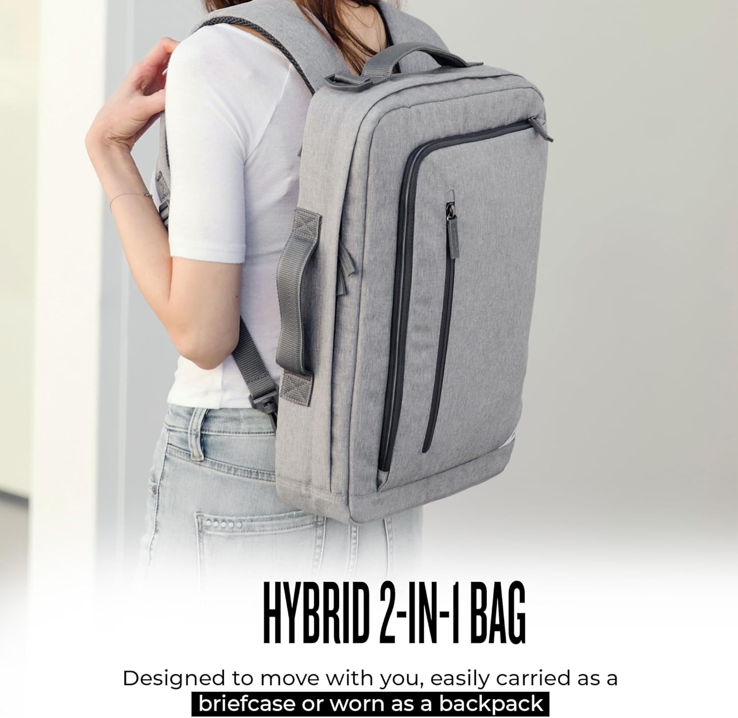 Solo New York Backpack Briefcase - Laptop Carrying Bag for Women & Men, Fits 15.6" Computer, Brief for Travel & Work, Front Zippered Pocket, Adjustable Shoulder Strap - Re:Utilize, Gray - Image 5