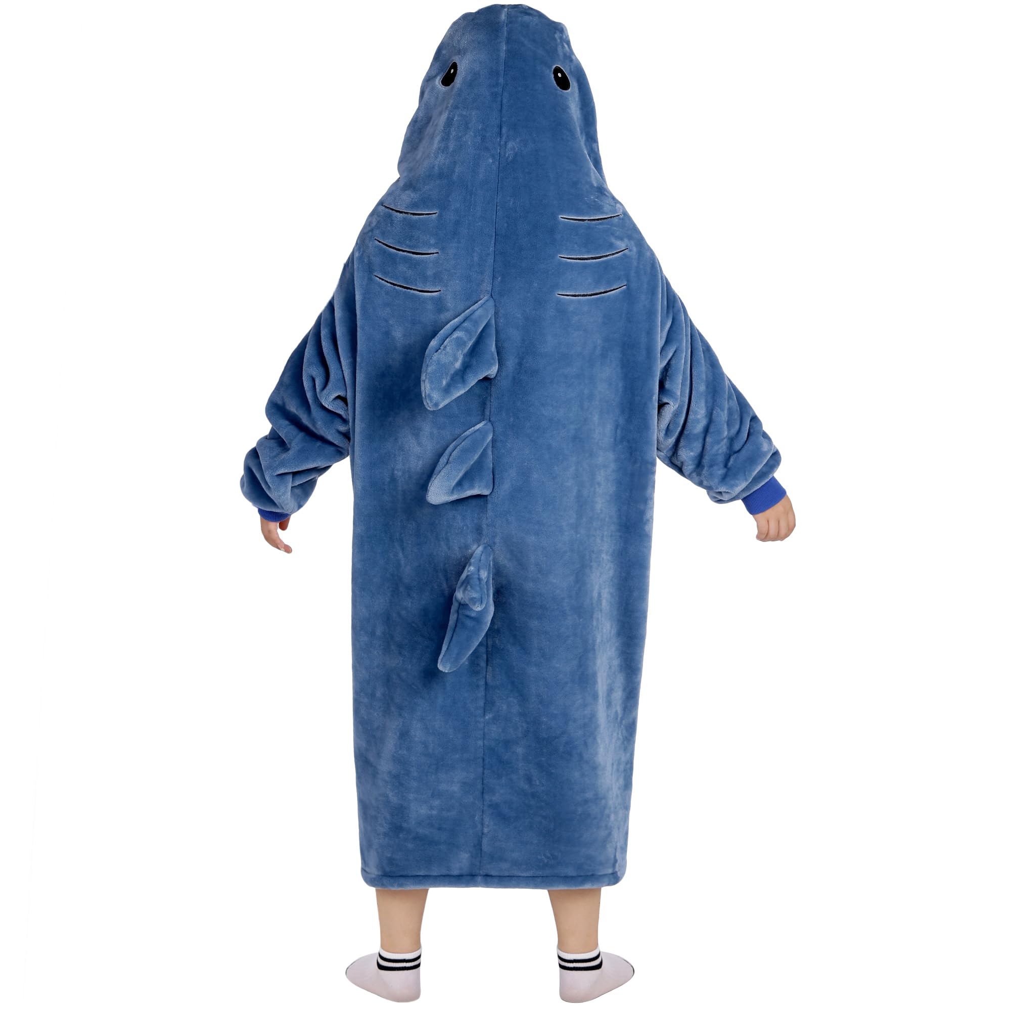 Waitu Shark Blanket Hoodie Funny Birthday Gifts for Women Men Boys Girls, Zipper Wearable Shark Hooded Blanket Cute Shark Costume Cozy Flannel Shark Sleeping Bag for Shark Lovers (Adult, Blue)