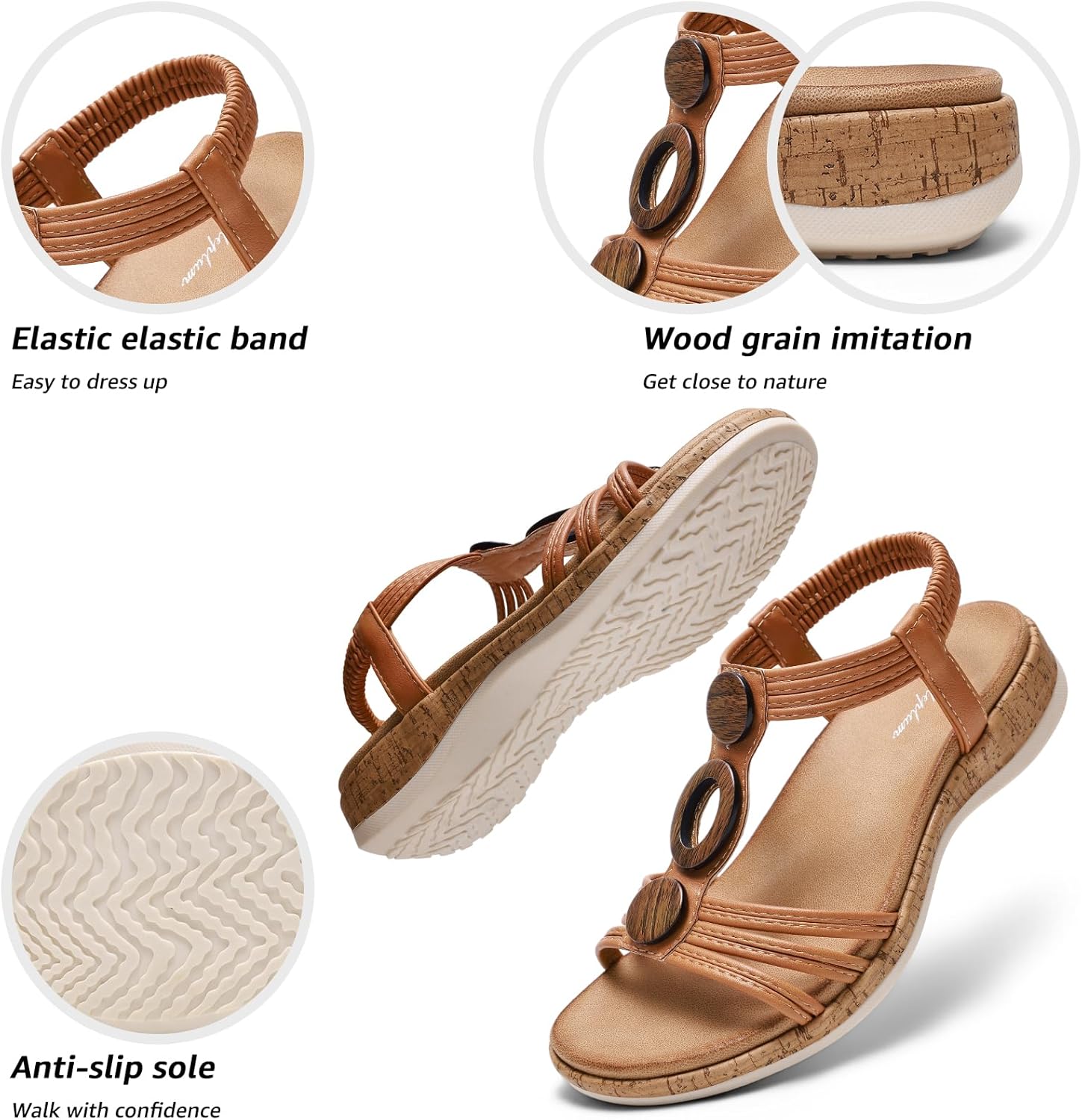 Littleplum Women Flats Sandals Arch Support Open-Toe Casual Summer Low Wedge Shoes for Daily Beach Walking Dressy Comfy Sandals - Image 4