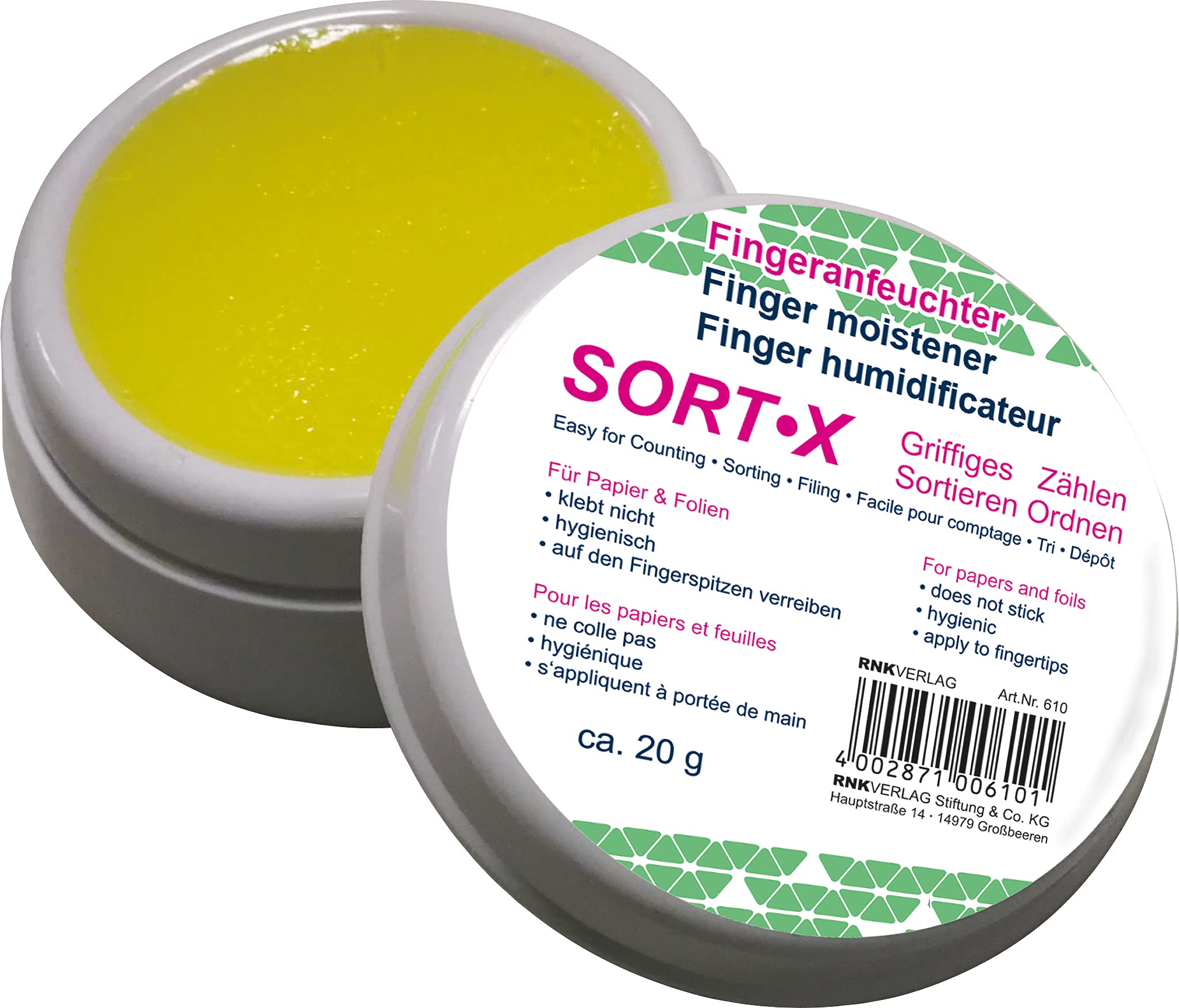 RNKVERLAG 610 - Humedecedor de dedos SORT-X para contar, clasificar y organizar fácilmente, 1 unidad