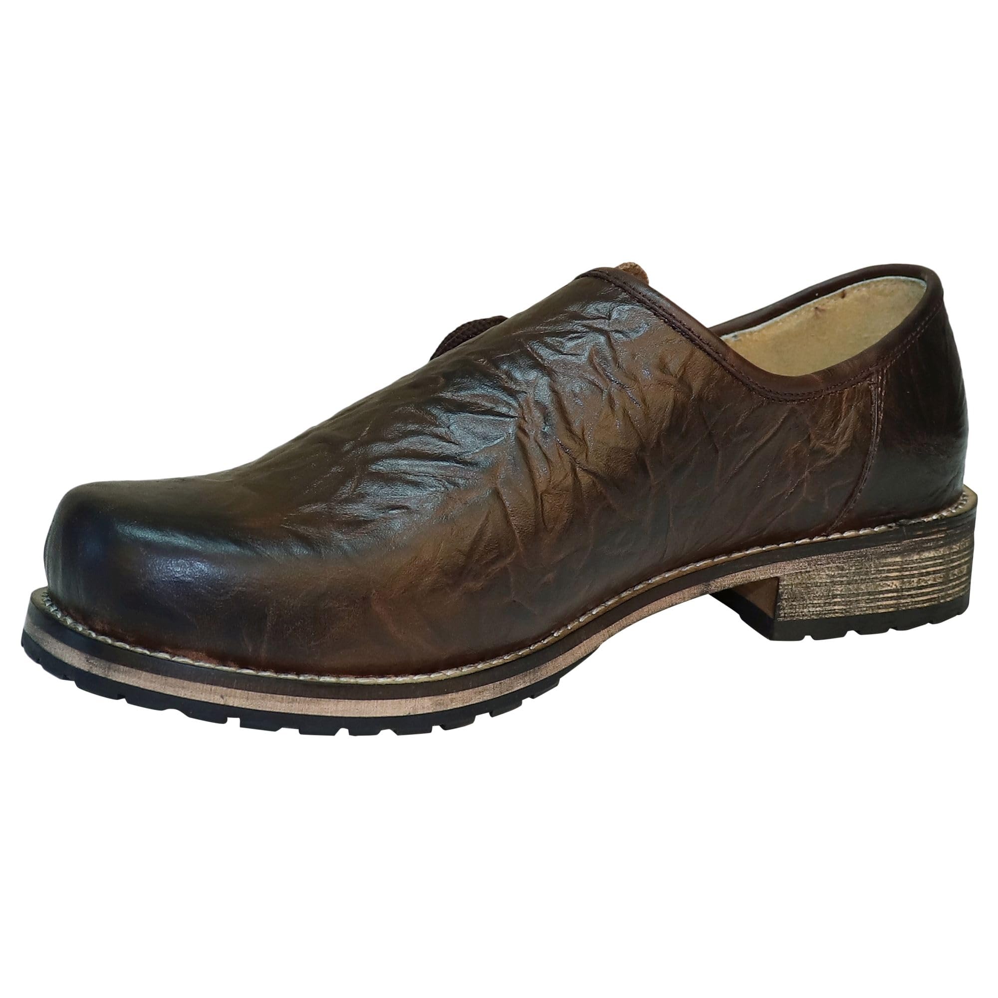 Scarpe per costume tradizionale bavarese, in pelle liscia, marrone anticata, liscia, con lacci, in pelle, da uomo