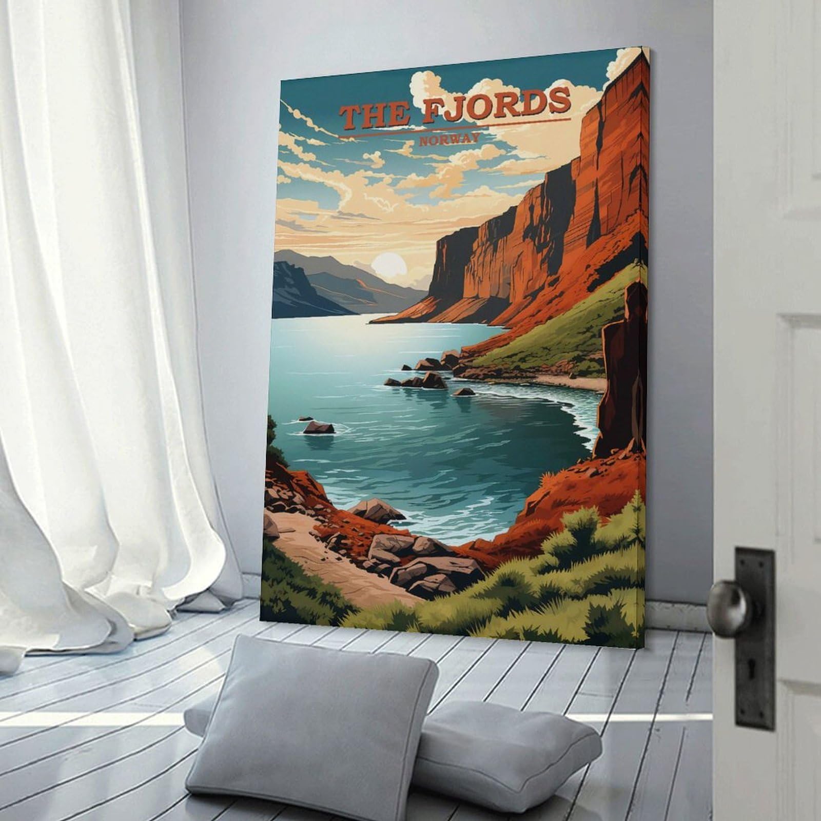 Junmoney Canvas Wall Decor The Fjords Norway Travel, 12x18inch(30x45cm), for Gallery Wall Layouts in Home Or Office, Home Wall Art for Statement Displays