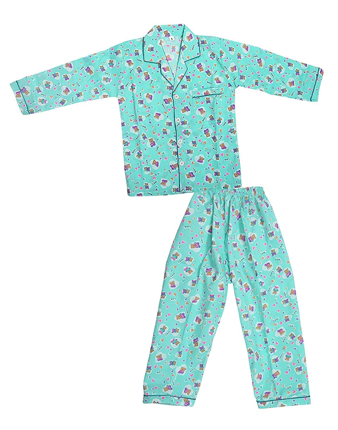 Devil Night Suit Night Wear for Baby Boy 100% Cotton Collar Shirt and Pyjama Set (Sea Green)