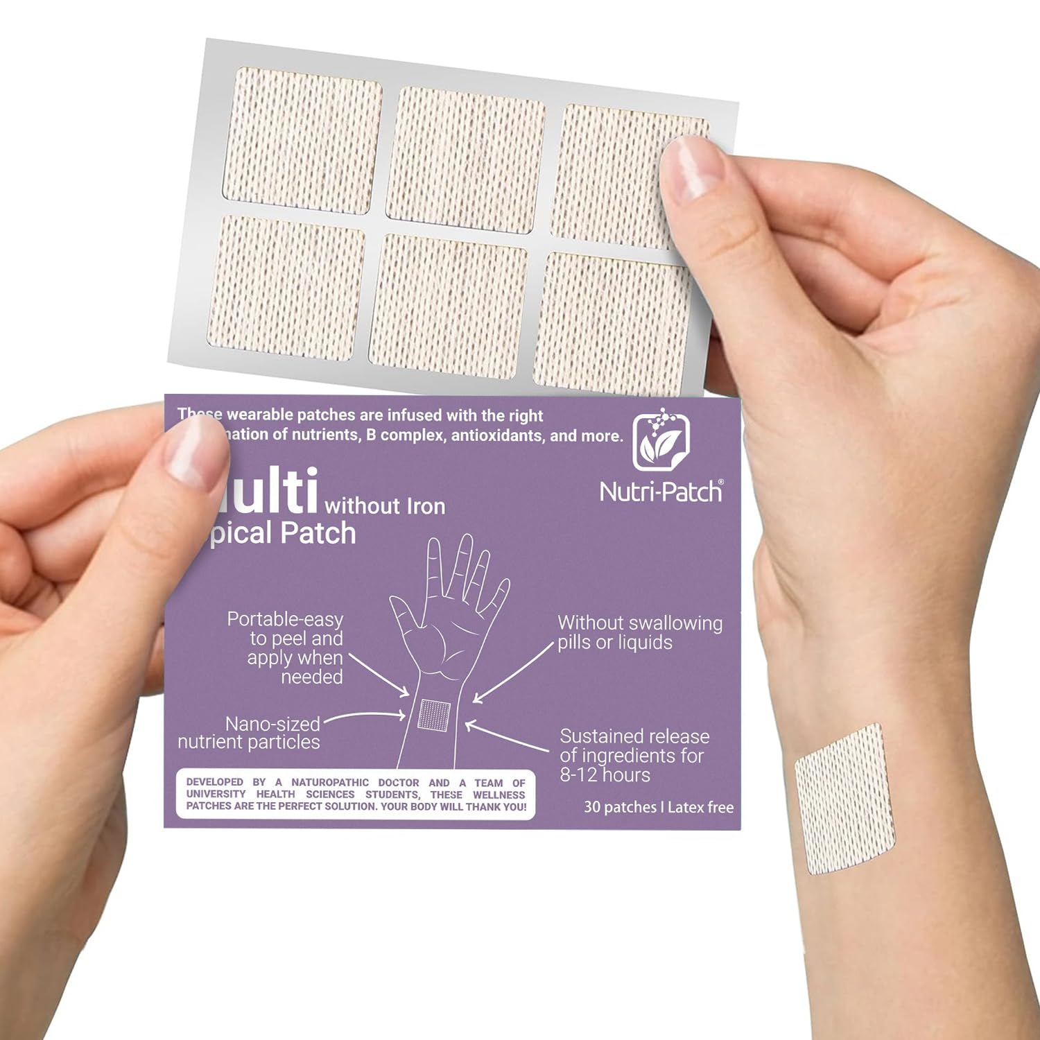 NUTRI-PATCH Multi Without Iron,Infused with D3,B Complex,Magnesium,Zinc.Topical Patch Designed to Give You a Boost (30/Pack).