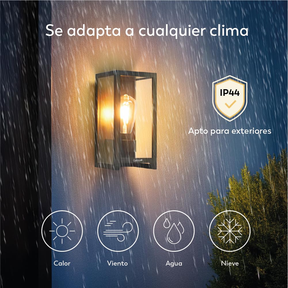 Garza - Aplique de Exterior Solar LED Vintage 400lm, 2700K. Iluminación 360º, Sensor de Movimiento, IP44, 8h Autonomía, Instalación en Pared.