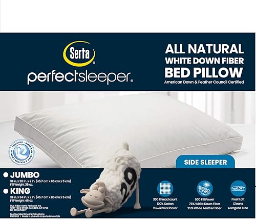 Miniatura 4 de Serta 500 Fill Power Hotel Collection - Almohada reforzada de 300 hilos para cama lateral de cama, hecha en Estados Unidos, 1 unidad (paquete de 1),