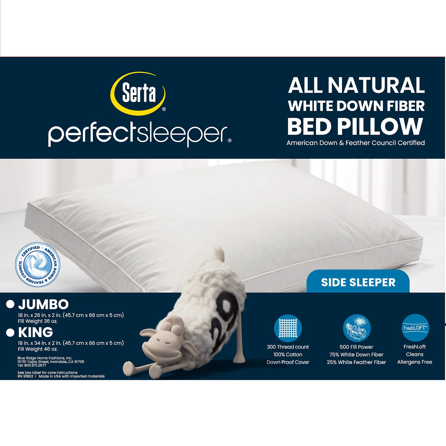 Serta 500 Fill Power Hotel Collection Gusseted 300 Thread Bed Side