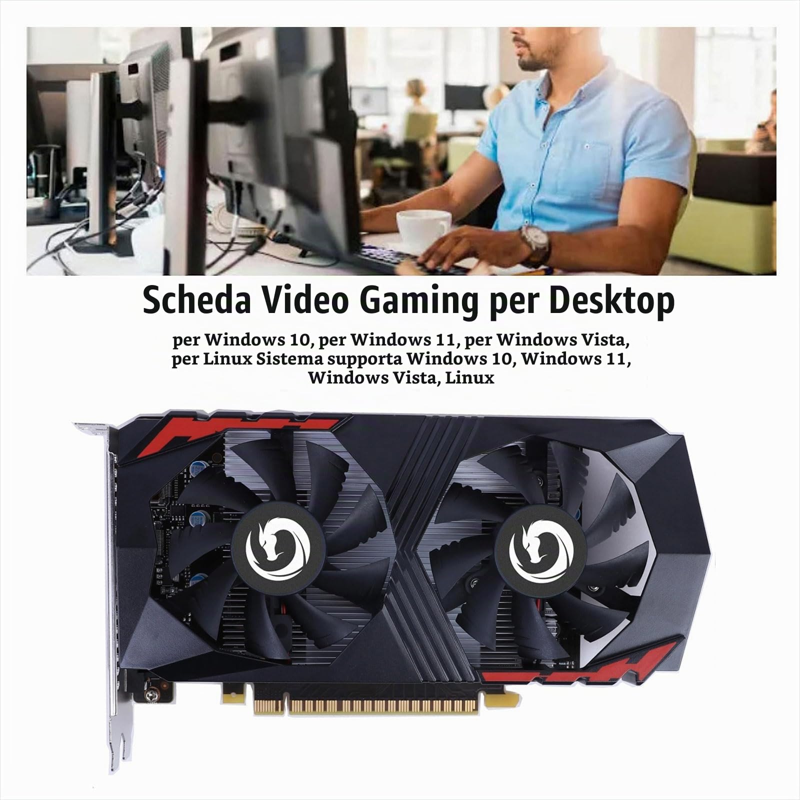 Nuwo Scheda Video GTX 1050 Ti GTX1050Ti 4 GB GDDR5 128 bit 1291MHz, Scheda Grafica GPU per PC Gaming, DVI, HDMI, DisplayPort, PCI Express 3.0 x16, Supporta DirectX 12, Bulk
