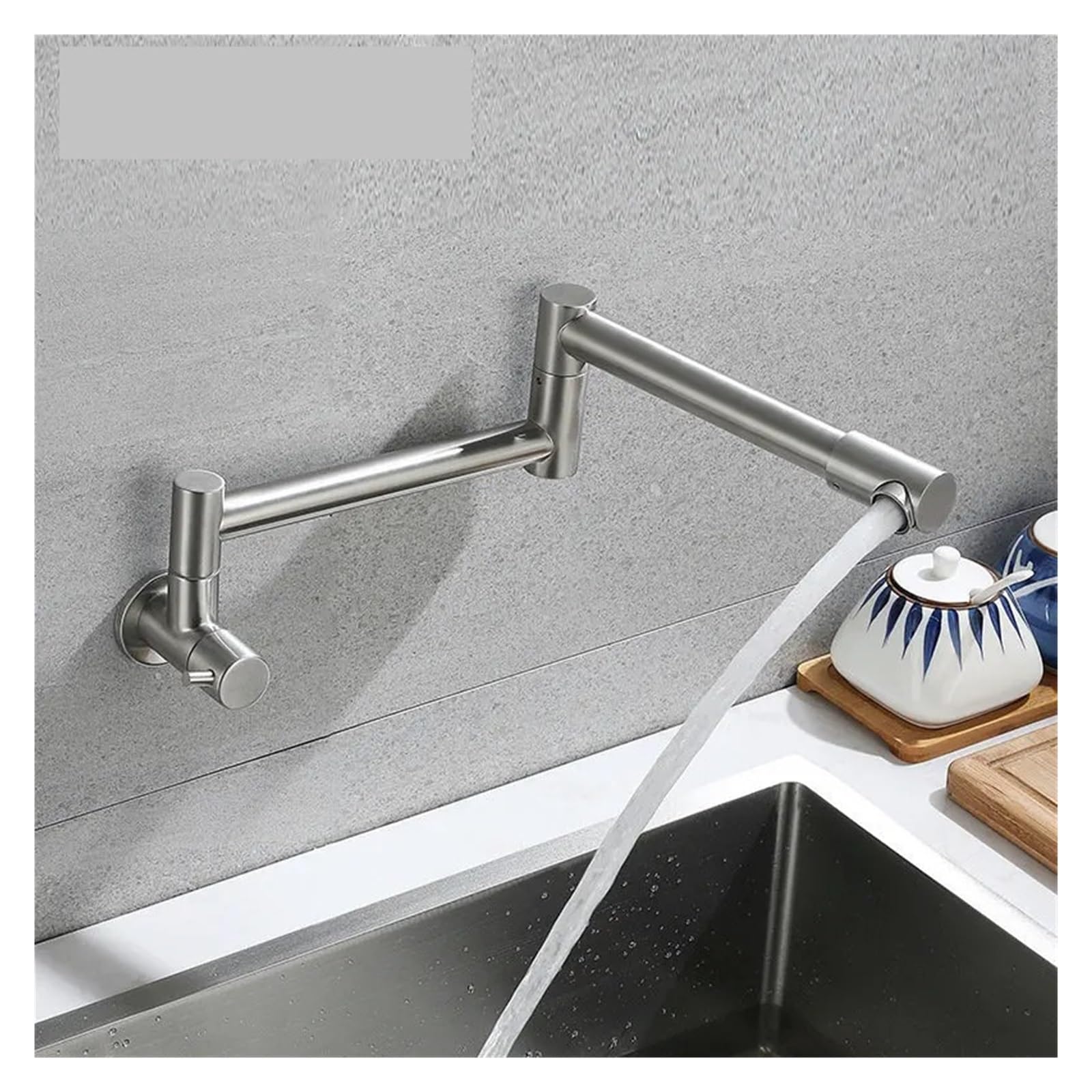 Rubinetto riempitore pentole montaggio a parete rubinetto lavello cucina spazzolato pieghevole allungabile con doppio giunto bracci oscillanti maniglia singola(Brushed)