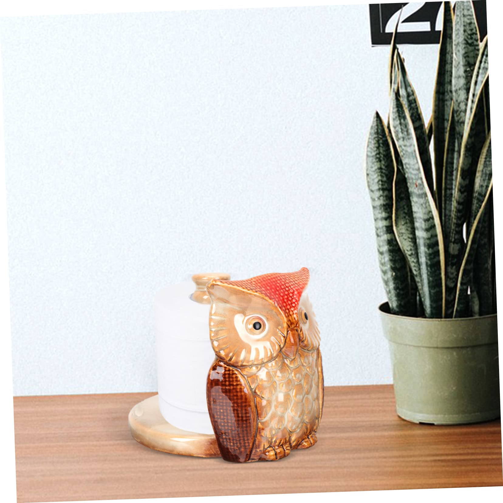 OSALADI Portarotolo in Ceramica a Forma di Gufo Rosso, Organizer Pratico e Creativo per Carta da Cucina, Antigoccia e Decorazione Semplice per Tavolo e Scrivania