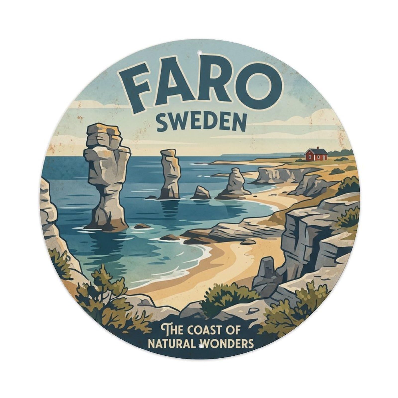 Vintage Travel Faro Sweden Coast Metal Tin Sign
