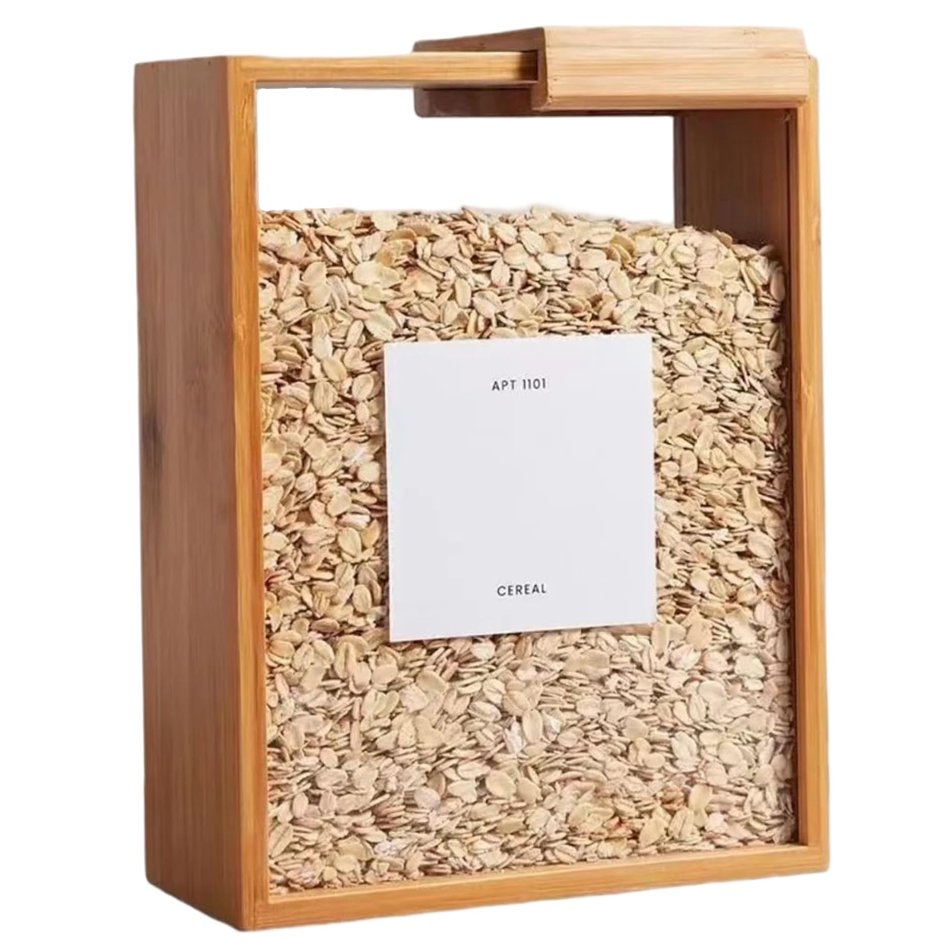 Syutokul Rice Dispenser with Slide Lid Transparent Wooden Food Dispenser for Cereal, Grain, Pasta, Powder Storage and Dispensing in Kitchen 9x7x3 Inch.