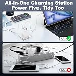5 en 1 Chargeur rétractable, paquet de 2 40W Plug mural de chargeur téléphonique rétractable 5-Port Charge rapide rétractable USB C Bloc chargeur avec câble intégré, Chargeur mural pliable pour iPhone,Galaxy,iPad,Pixel
