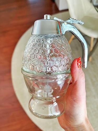 Miniatura 5 de Dispensador de miel de vidrio, sin goteos, sin rastros, contenedor de miel de 8 onzas con soporte, maceta de miel fácil de limpiar, tarro de miel