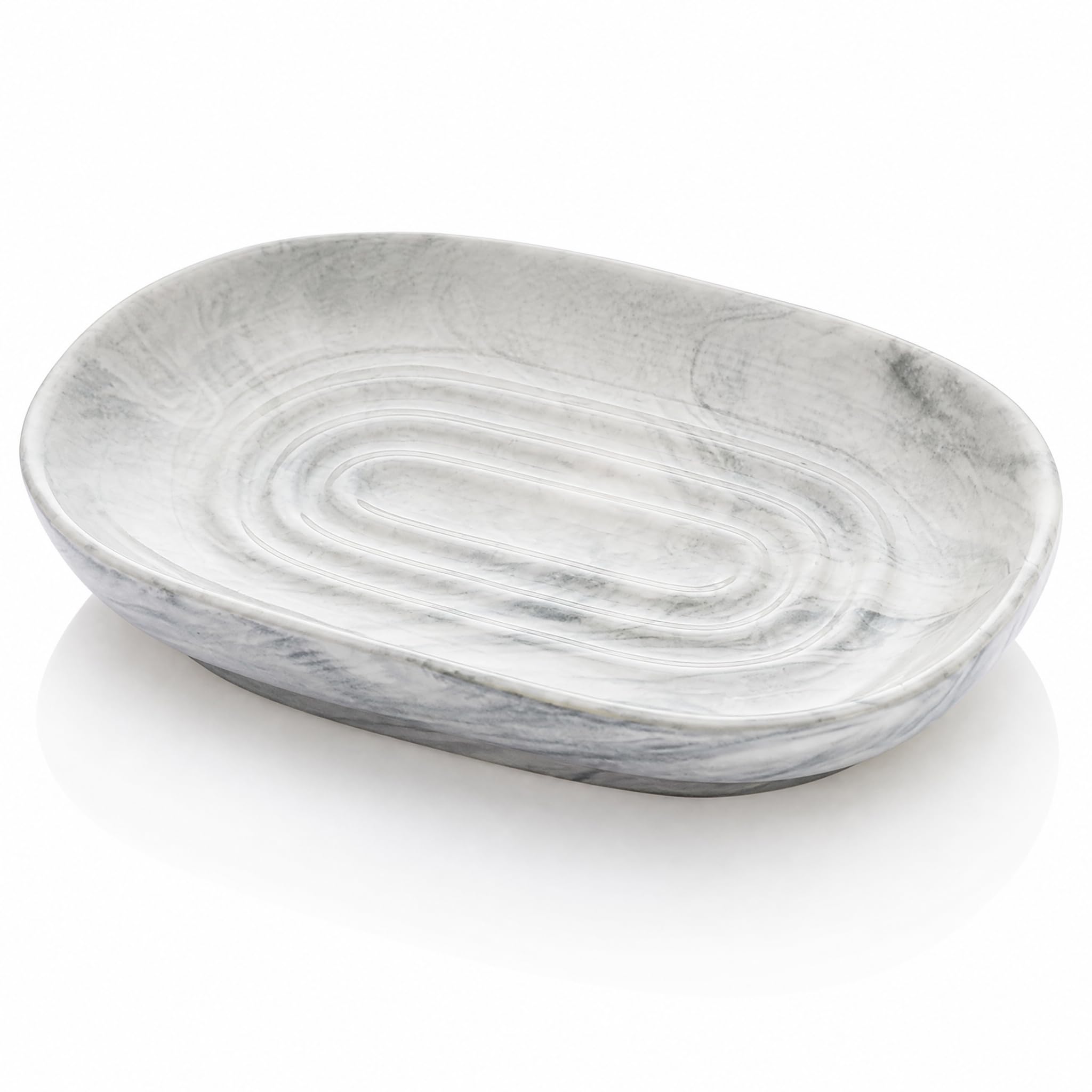 Ceramic Soap Dish, Marble Soap Dishes for Bathroom, 12.5 x 8.3 x 2.2cm Anti-Slip Soap Holder, Keep Bar Soap Dry & Easy Cleaning, Oval Tray for Bathroom, Shower, Kitchen Sink (Grey)