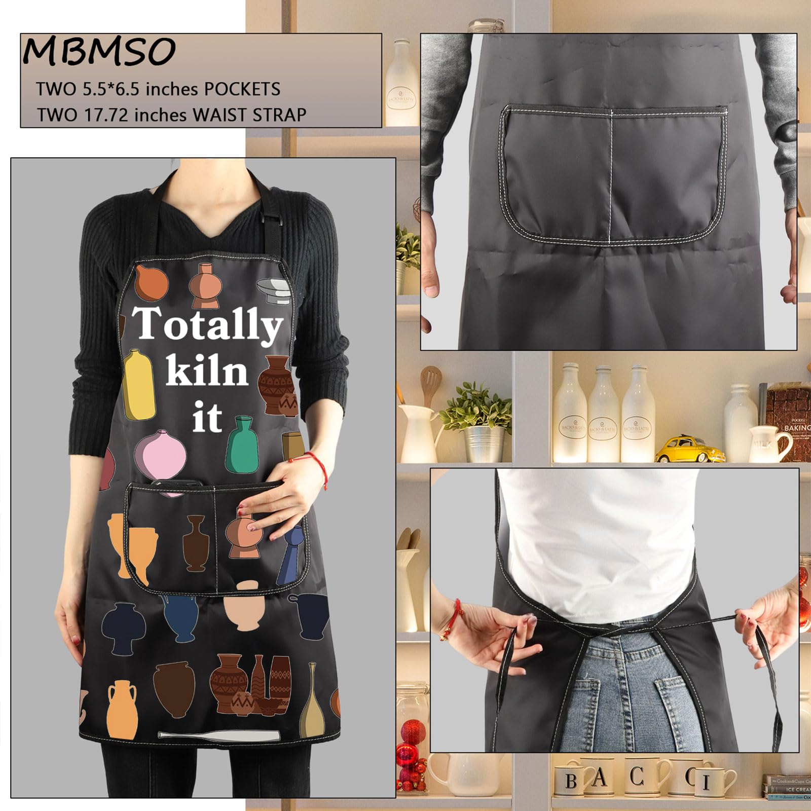 MBMSO Ceramic Artist Apron 'Totally Kiln It' - Pottery Maker Gift With Pocket for Ceramic Lovers