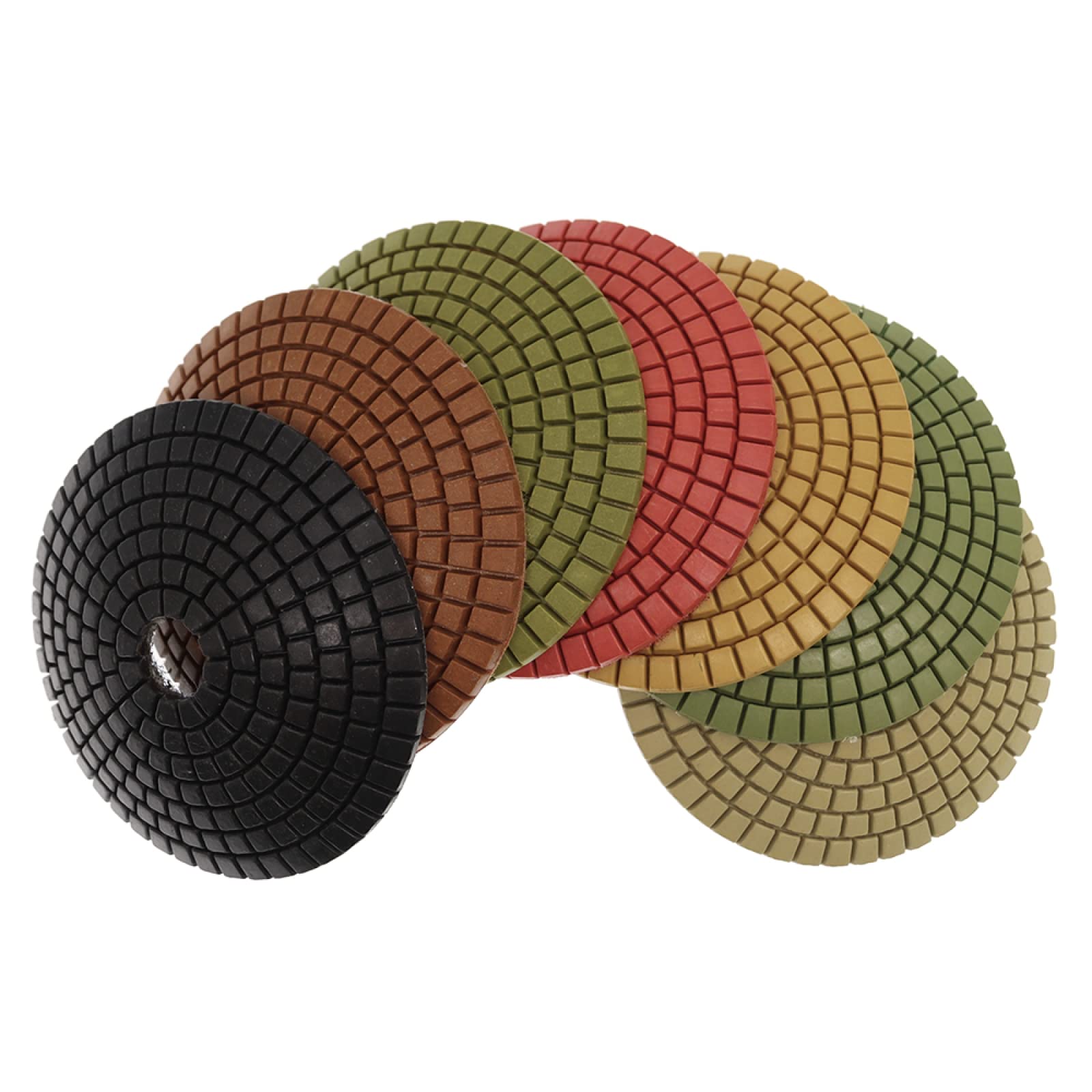 Almohadillas pulidoras de diamante, Juego de 7 almohadillas de pulido de diamante convexo de 4 pulgadas con borde en forma de arco for discos de pulido de granito, mármol y piedra(800)